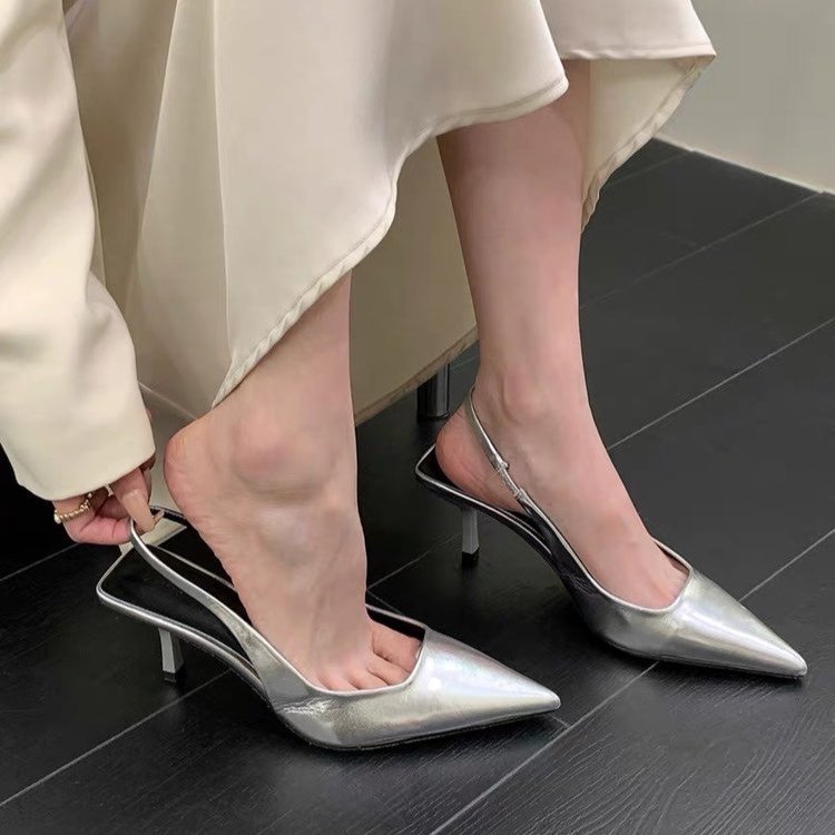 Damen Slingback Pumps aus hochwertigem Metallic-Leder R&B
