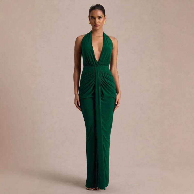 Damen Elegantes Abendkleid mit tiefem V-Ausschnitt und fließendem Schnitt R&B