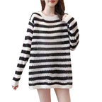Damen lässiger Strickpullover mit gestreiftem Design und weitem Schnitt