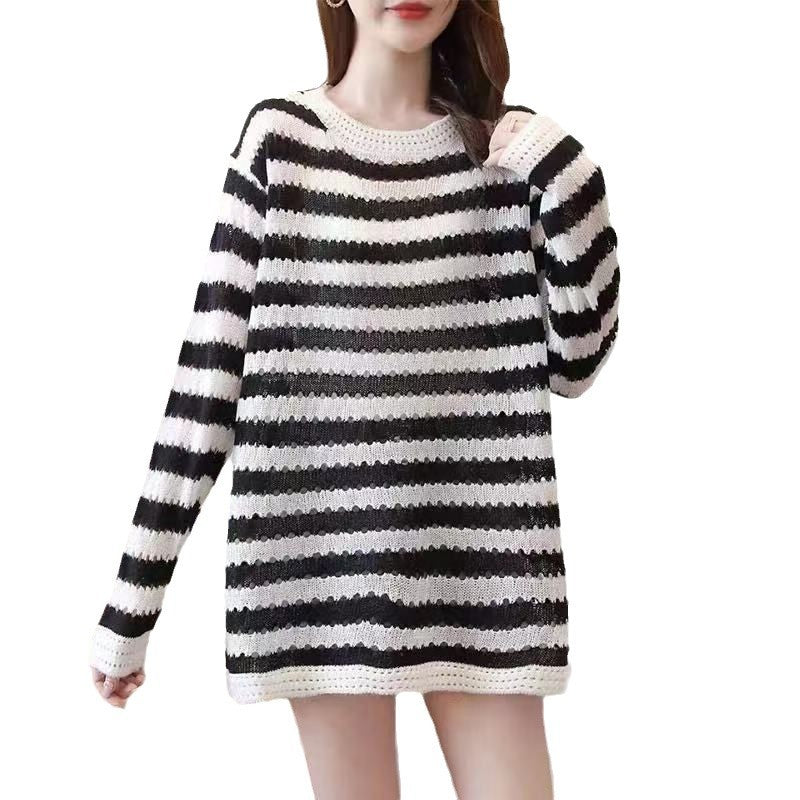 Damen lässiger Strickpullover mit gestreiftem Design und weitem Schnitt