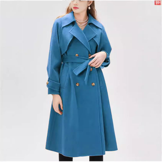 Damen eleganter Trenchmantel mit doppelter Knopfleiste und tailliertem Schnitt R&B