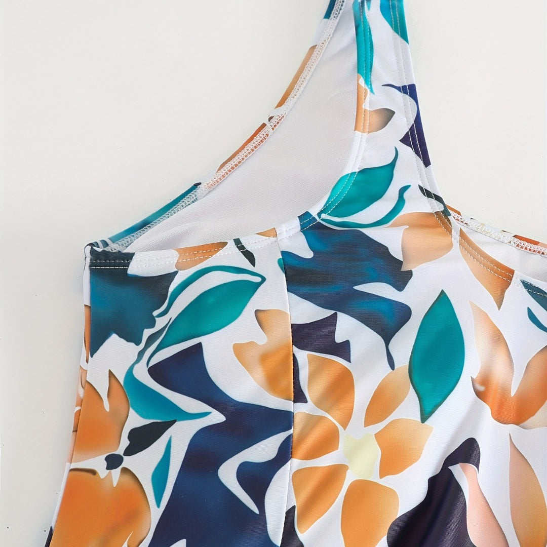 Damen Badeanzug Set mit floralem Design und leichtem Rock R&B