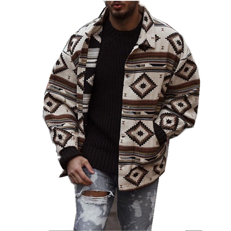 Herren gestepptes Shirtjacke mit auffälligem geometrischem Muster R&B