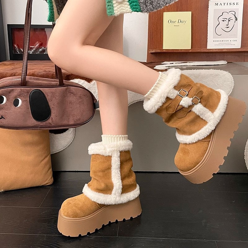 Damen Stiefeletten mit flauschigem Innenfutter und modischen Schnallendetails R&B
