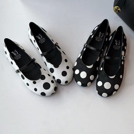 Damen Ballerinas mit modischem Punkten-Design und verstellbarem Riemchen R&B