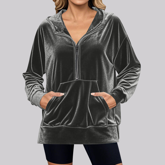 Damen kuscheliges Fleece-Hoodie mit praktischen Taschen und halbem Reißverschluss R&B
