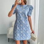 Damen Minikleid mit Puffärmeln und floralen Stickereien R&B