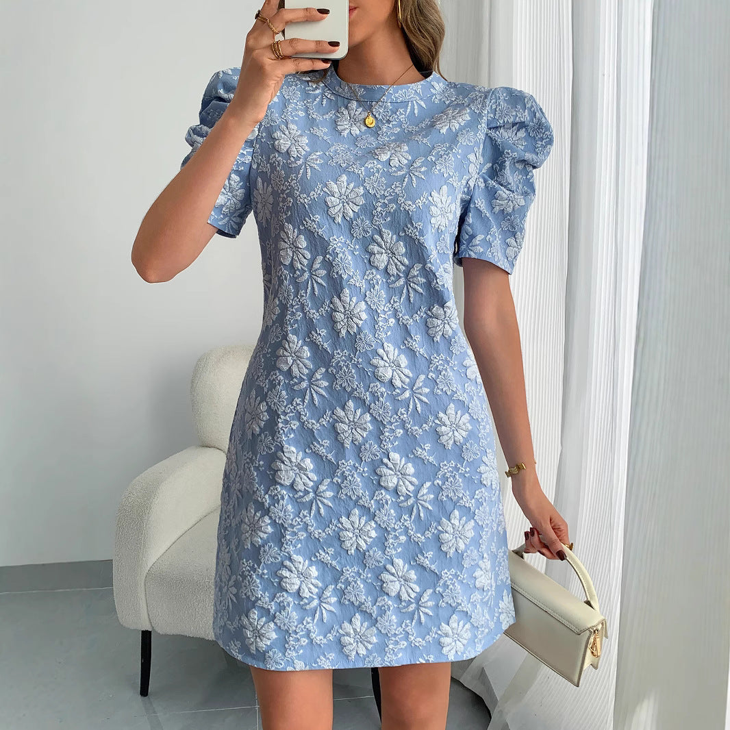 Damen Minikleid mit Puffärmeln und floralen Stickereien R&B