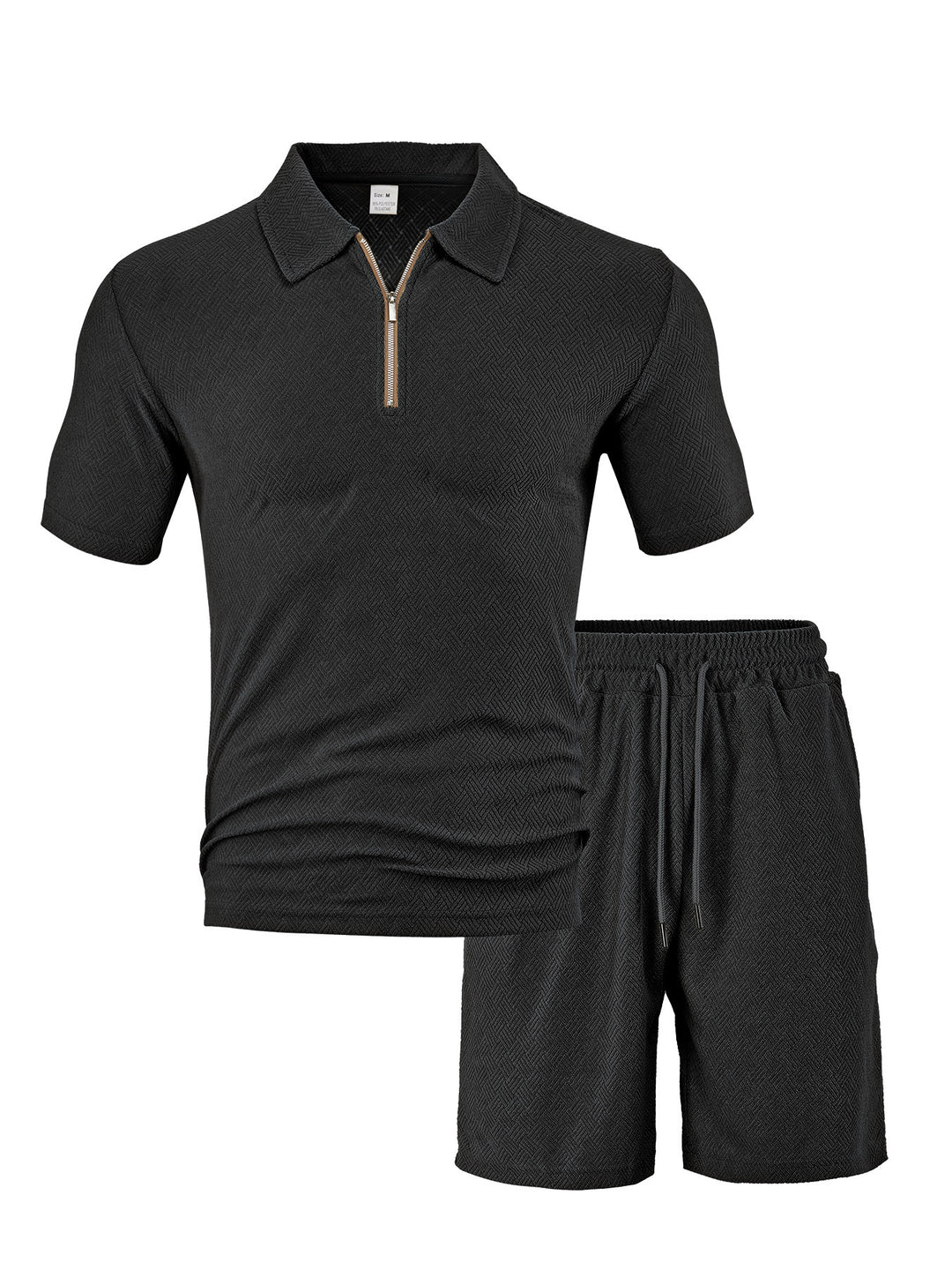 Herren nan komfortables Kurzarm-Halbzip-Set mit Polokragen und elastischer Kordelhose aus Strukturstrick R&B