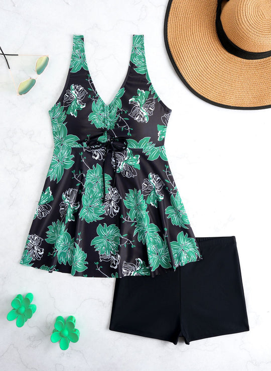 Damen Tankini mit floralem Wickeldesign und bequemen Shorts R&B