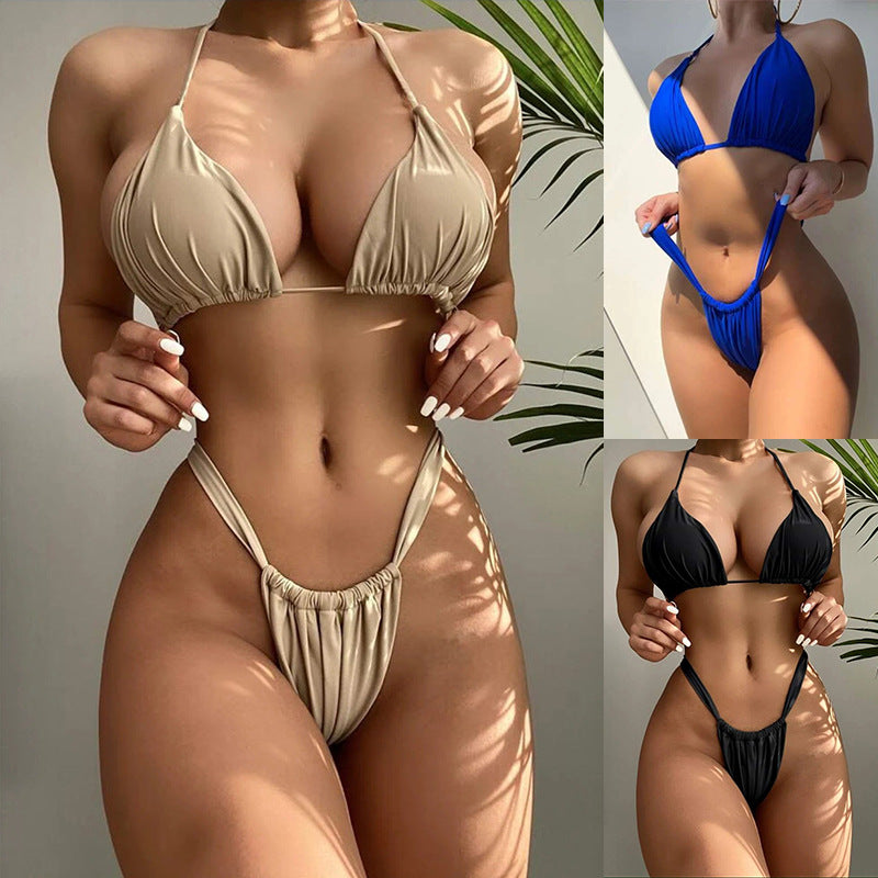 Damen Triangel-Bikini-Set mit hochgeschnittenem Höschen und verstellbaren Trägern R&B