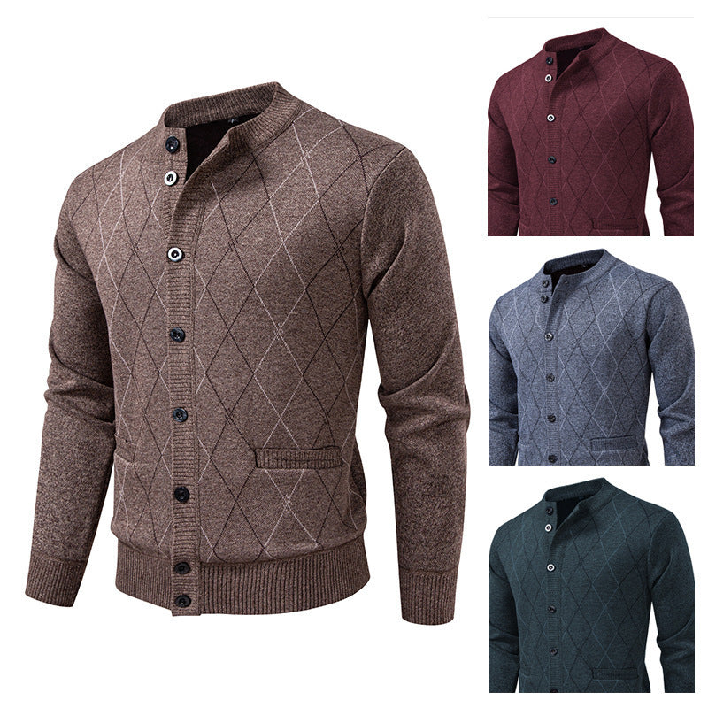 Herren Strickjacke mit modernen Rautenmustern und praktischen Taschen R&B