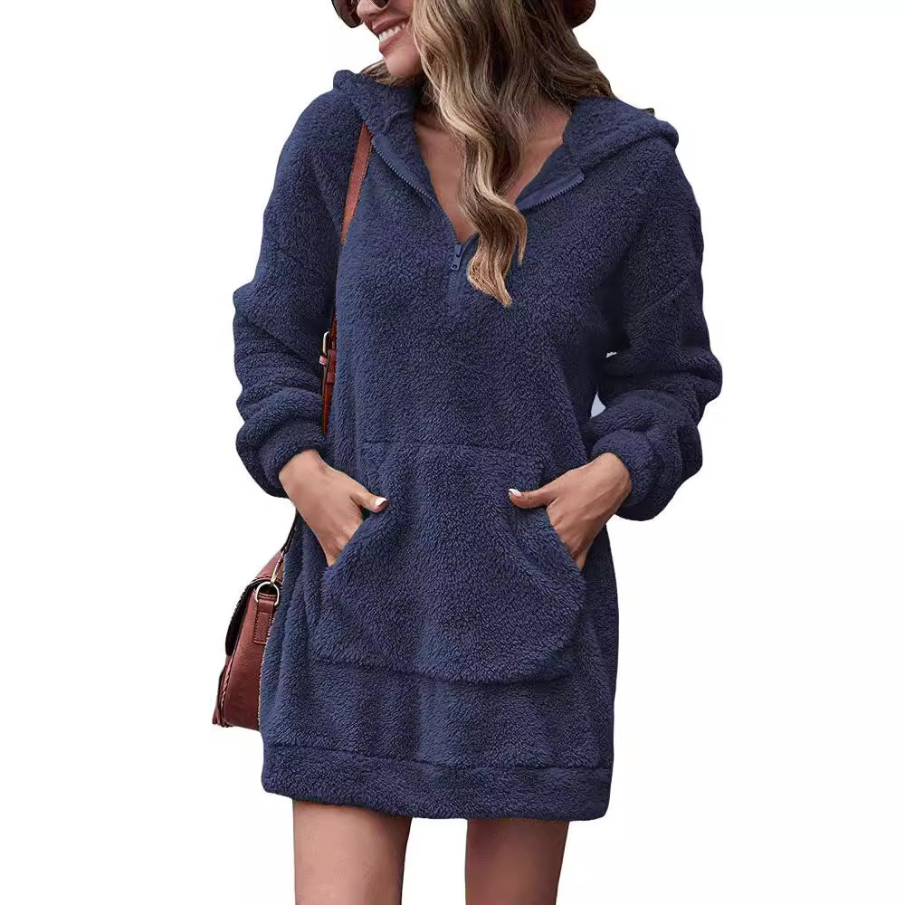 Damen Kapuzenkleid aus Kuschelfleece R&B
