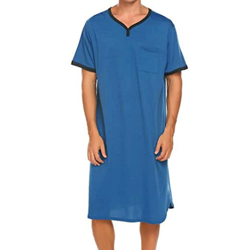 Herren nan langes Baumwoll-Schlafshirt mit Henley-Kragen R&B