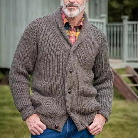Herren grob gestrickter Cardigan mit praktischen Taschen und modernem V-Ausschnitt R&B