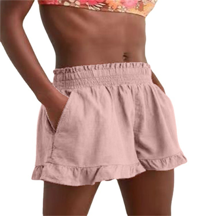 Damen Sommerkurze Hose mit elastischem Bund und fröhlichem Rüschensaum R&B