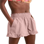 Damen Sommerkurze Hose mit elastischem Bund und fröhlichem Rüschensaum R&B