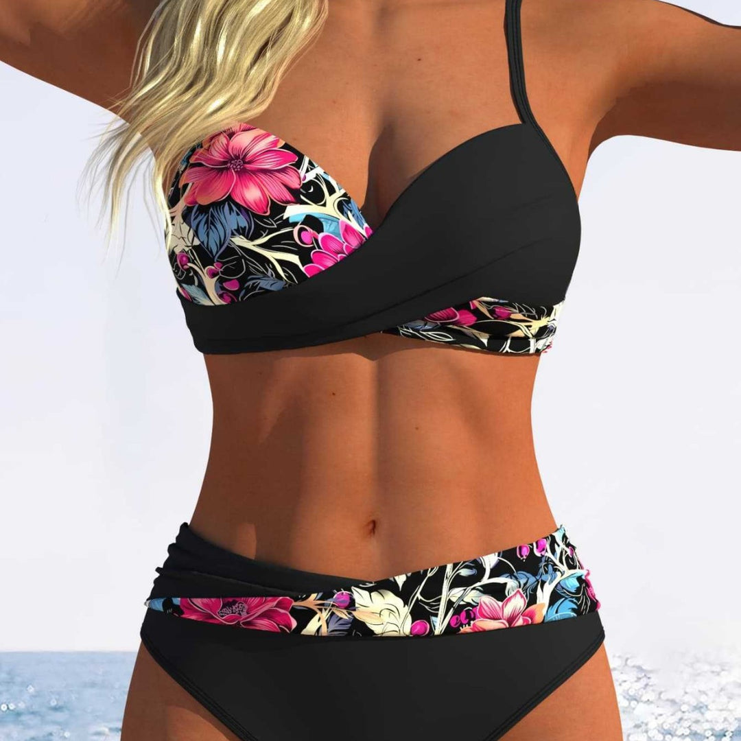 Damen Bikini-Set mit floralem Wickelmuster und bequemen High-Waist-Höschen R&B