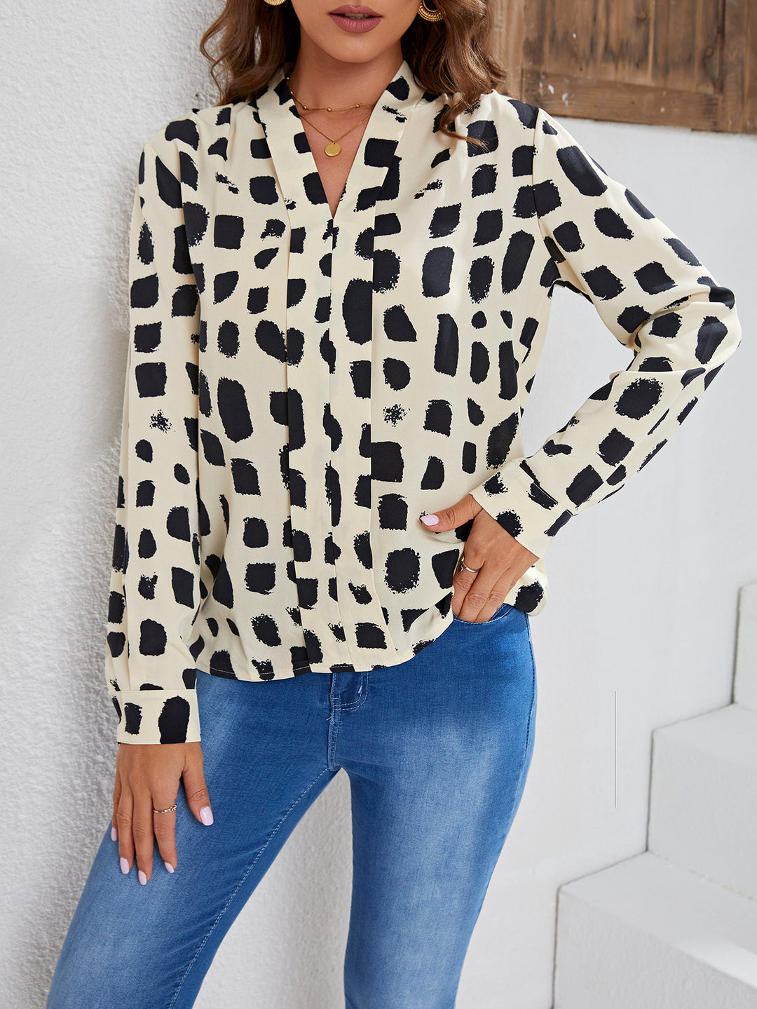 Damen Trendige Bluse mit künstlerischem Muster R&B