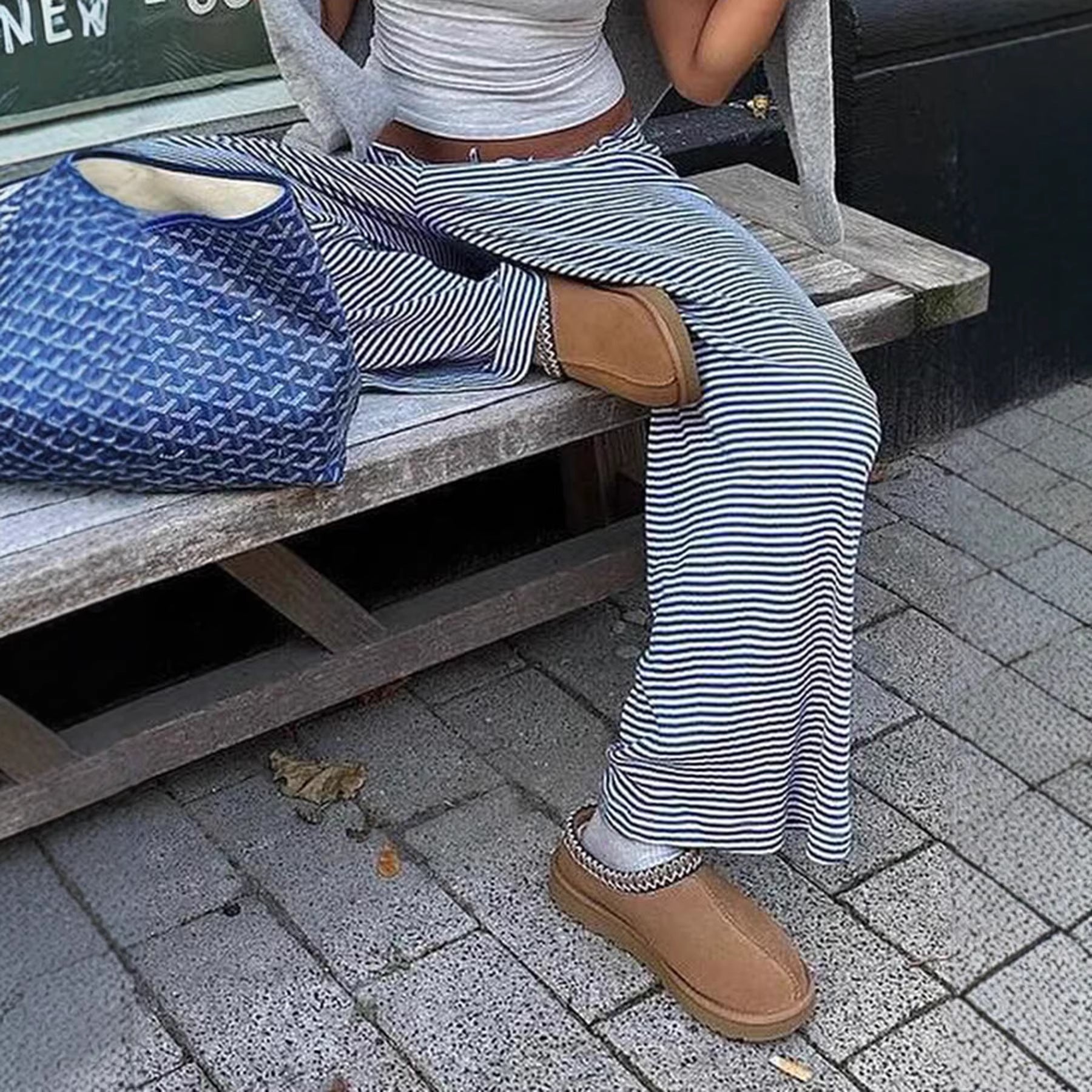 Damen Lässige Lounge-Hosen mit elastischem Bund und feinem Streifenmuster R&B