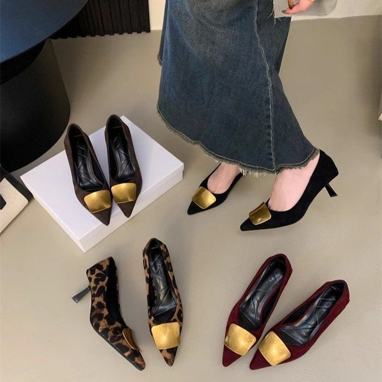 Damen elegante Pumps mit goldener Schnalle R&B