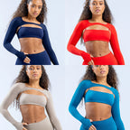 Damen Sportliches Langarm Crop-Top mit angeschnittenem Design R&B