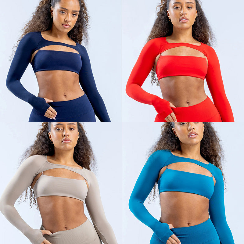 Damen Sportliches Langarm Crop-Top mit angeschnittenem Design R&B