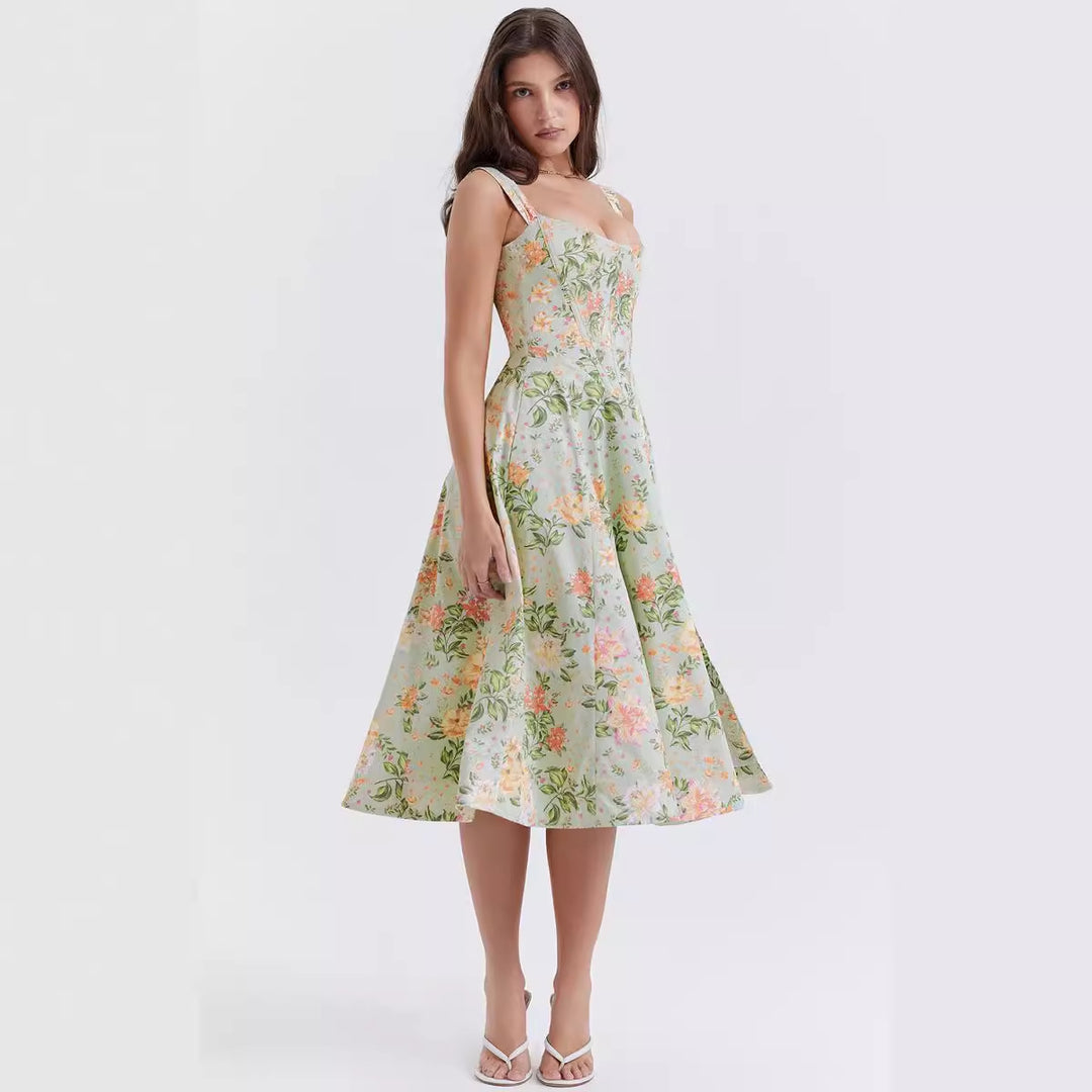 Damen Maxikleid mit schulterfreiem Design und floralem Muster R&B
