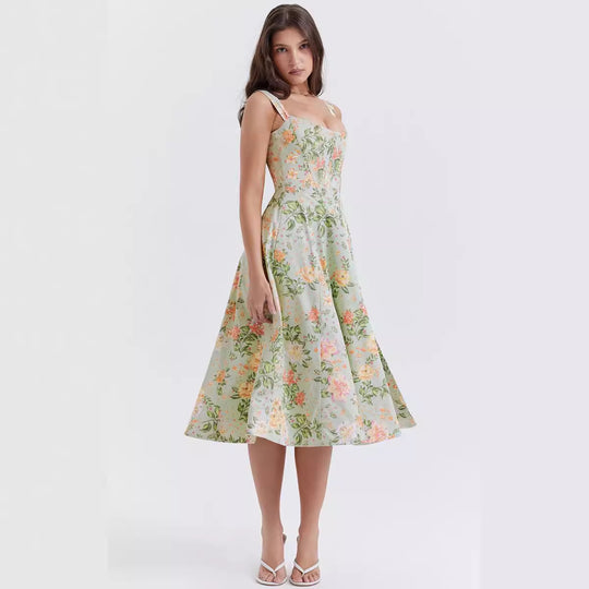 Damen Maxikleid mit schulterfreiem Design und floralem Muster R&B
