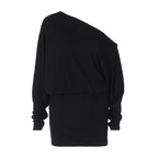 Damen Lässiges Off-Shoulder Kleid mit seitlicher Raffung R&B