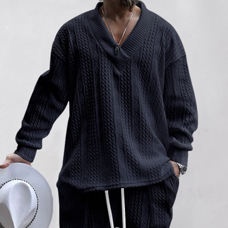 Herren Grobstrickpullover mit V-Ausschnitt und modernem Schnitt R&B