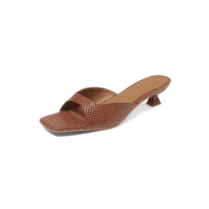 Damen elegante Mules mit offenen Zehen und feinem Absatz R&B