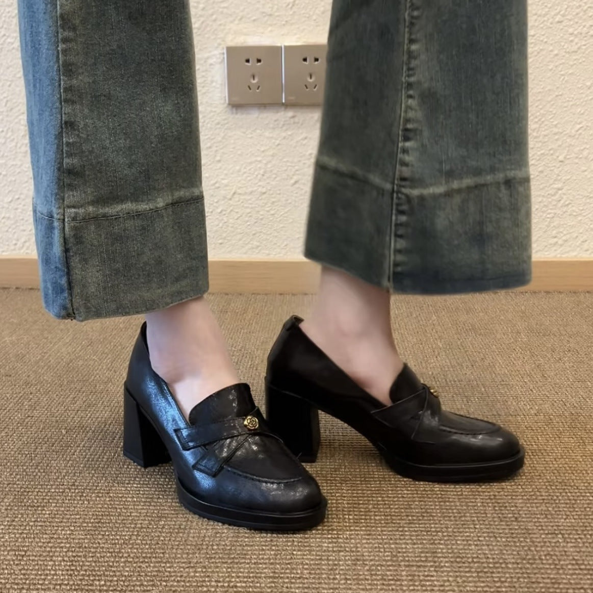 Damen Elegante Mokassins mit modischem Blockabsatz R&B