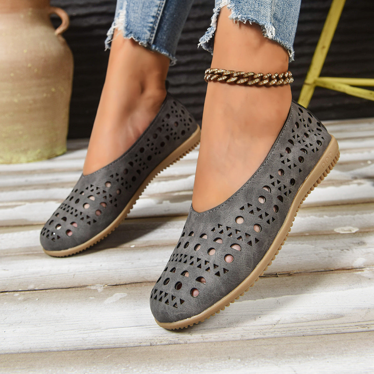 Damen Ballerinas mit modischem Lochdesign und rutschfester Sohle R&B