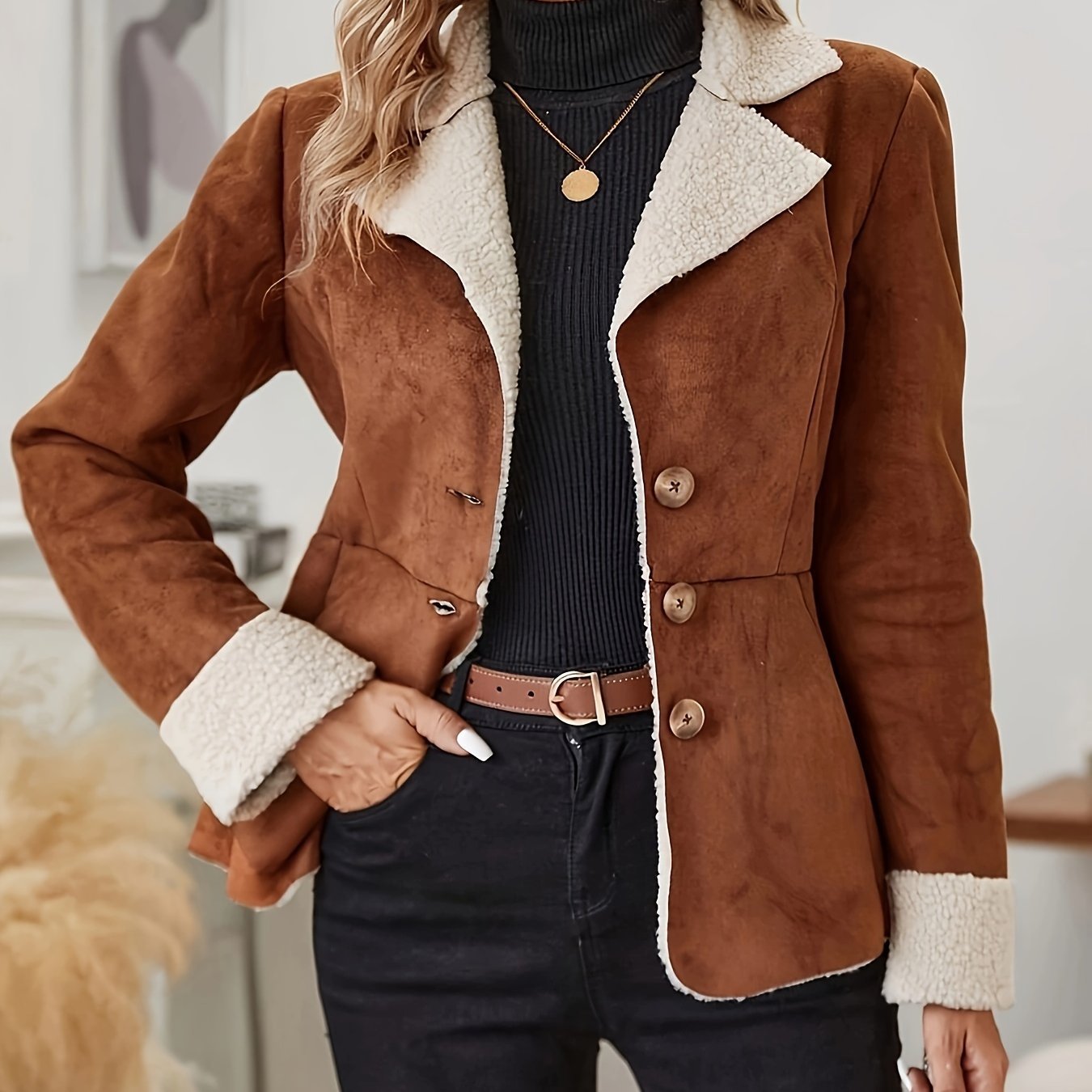 Damen modische Jacke mit Kunstfellkragen