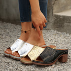 Damen Wedge-Sandaletten mit glänzender Kroko-Optik und komfortablem Blockabsatz R&B