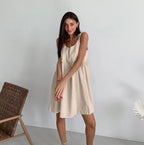 Damen lässiges Leinen A-Linien Kleid R&B