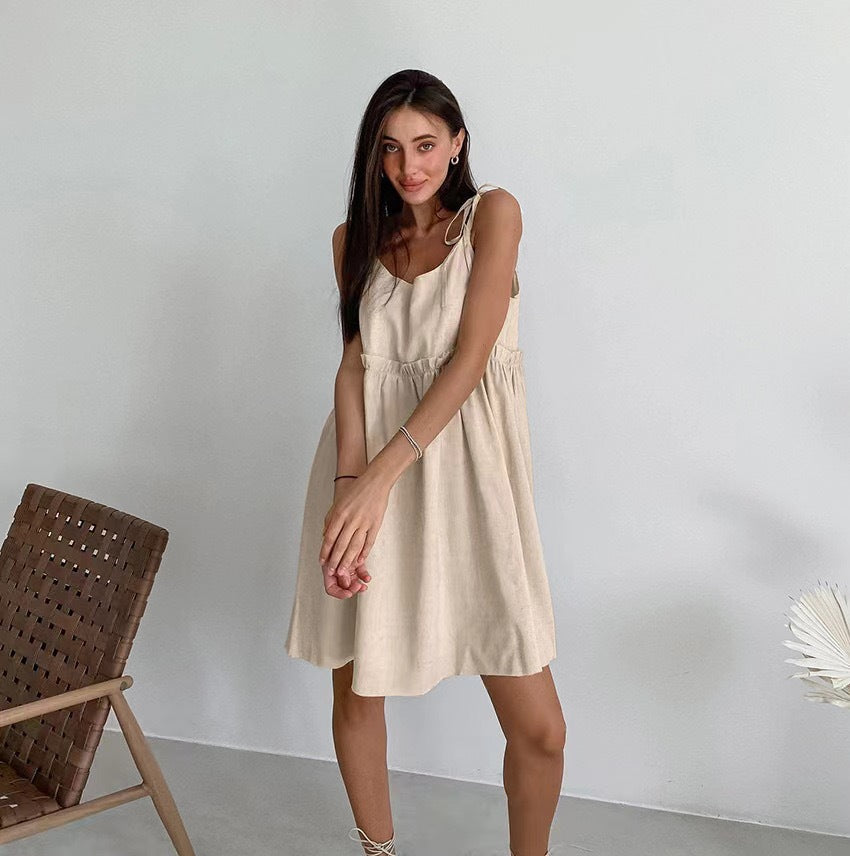 Damen lässiges Leinen A-Linien Kleid R&B