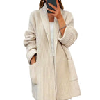 Damen nan langer übergroßer Strickmantel mit Schalkragen und aufgesetzten Taschen R&B