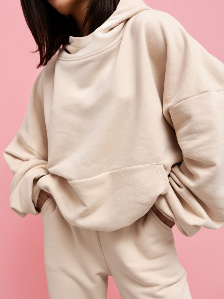 Damen lässiger Hoodie mit voluminösen Ärmeln und hohem Kragen R&B