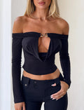 Damen Off-Shoulder Oberteil mit dekorativem Verschluss R&B