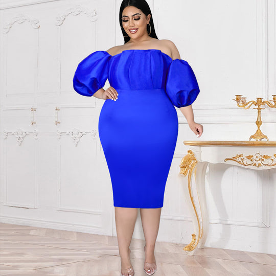 Damen Off-Shoulder Kleid mit Puffärmeln R&B