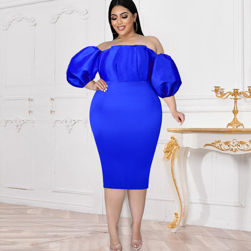 Damen Off-Shoulder Kleid mit Puffärmeln R&B