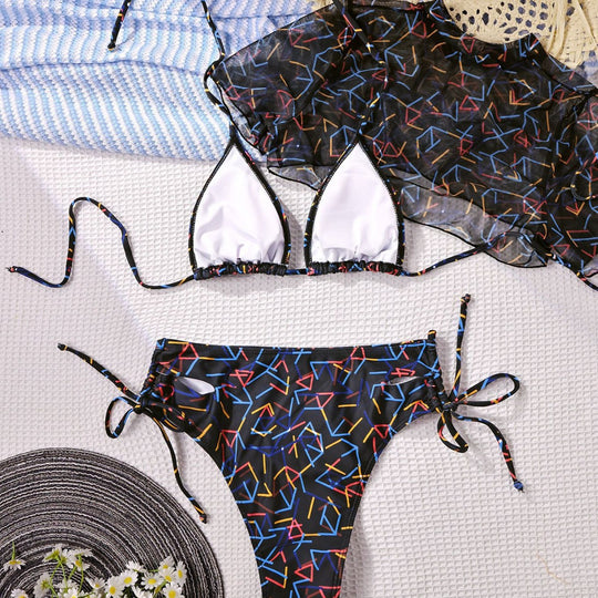 Damen Triangel-Bikini mit transparentem Übertop R&B