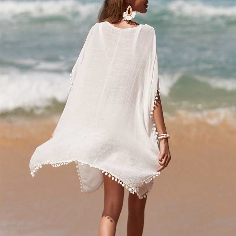 Damen luftiger Kaftan mit fransigen Akzenten und durchbrochenem Design R&B
