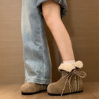 Damen Warme Fleece-Boots mit gefüttertem Innenfutter und dekorativen Schnürsenkeln R&B
