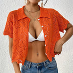 Damen luftiger Häkel-Cardigan mit modischem Lochmuster R&B