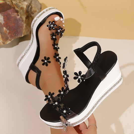Damen Plateau-Sandalen mit funkelnden Schmetterlings-Applikationen R&B