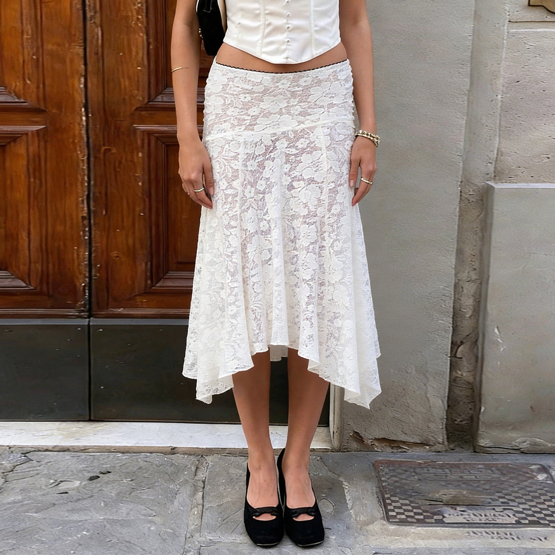 Damen eleganter Spitzenrock mit asymmetrischem Schnitt R&B