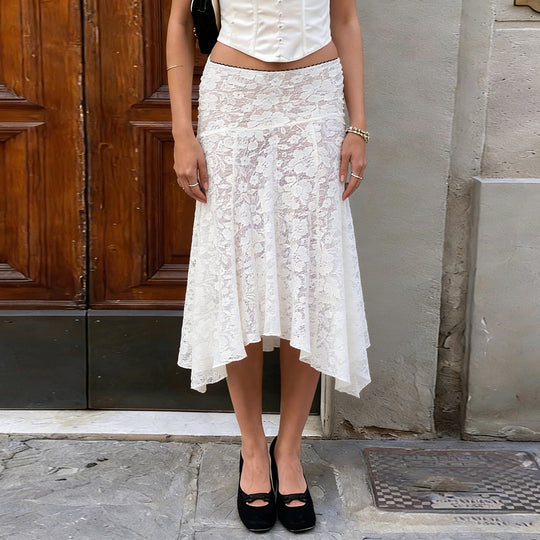 Damen eleganter Spitzenrock mit asymmetrischem Schnitt R&B